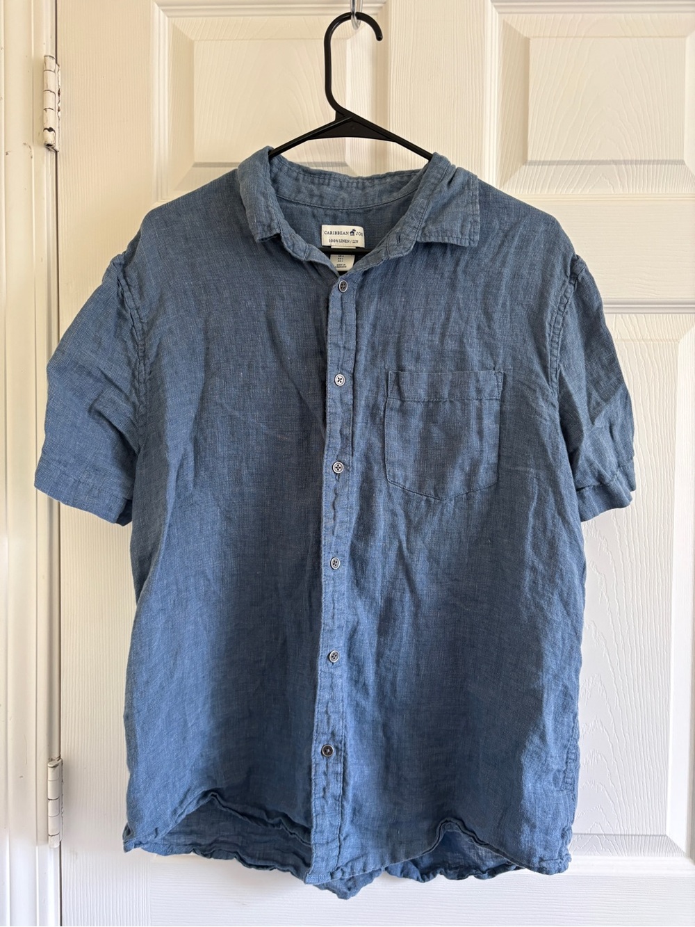 Caribbean Joe Lightweight Blue 100% Linen Button-Up Shirt‎ with side pocket